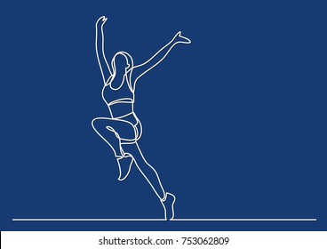 continuous line drawing of woman athlete winning