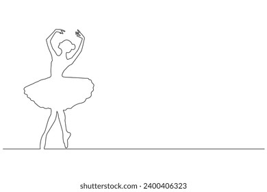 continuous line drawing of woman ballet dancer.