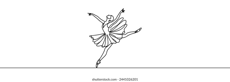 continuous line drawing of woman ballet dancer.