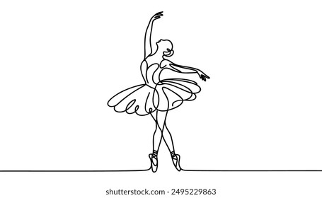 continuous line drawing of woman ballet dancer