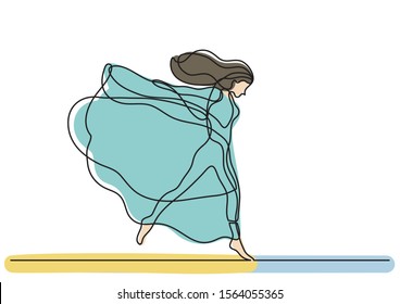 continuous line drawing of woman dancing in long dress