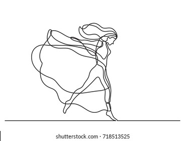 continuous line drawing of woman dancing in long dress