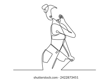 continuous line drawing of woman dieting.single line vector happy woman successful dieting.line art woman dieting .isolated white background