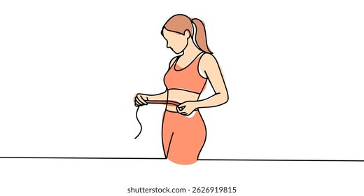 desenho de linha contínua da mulher dieting.single vetor linha mulher feliz dieting.line arte mulher dieting .fundo branco isolado