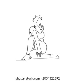 dibujo de línea continua de mujeres haciendo ejercicios de meditación y estiramiento de yoga