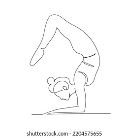 Dibujo continuo de una mujer haciendo ejercicio de yoga. Arte minimalista.