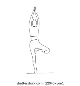 Dibujo continuo de una mujer haciendo ejercicio de yoga. Arte minimalista.