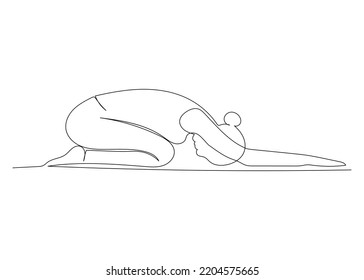 Continuous line drawing of woman doing exercise yoga. Minimalism art.