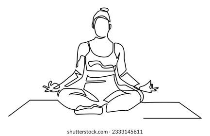 Continuous line drawing woman doing yoga pose exercise.Vector illustration.