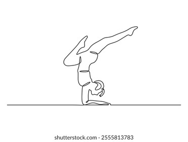 Continuous line drawing of woman doing exercise vector illustration