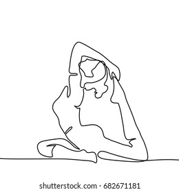 Continuous line drawing. Woman doing exercise in yoga pose. Vector Illustration