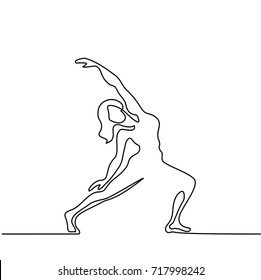 Continuous line drawing. Woman doing exercise in yoga pose. Vector Illustration