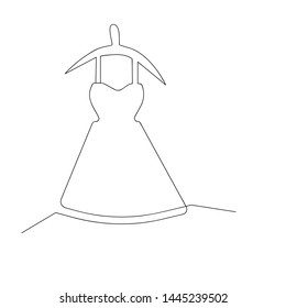 continuous line drawing of woman dress on hanger. isolated sketch drawing of woman dress on hanger line concept. outline thin stroke vector illustration