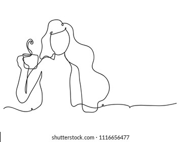 continuous line drawing of Woman drinking coffee vector illustration