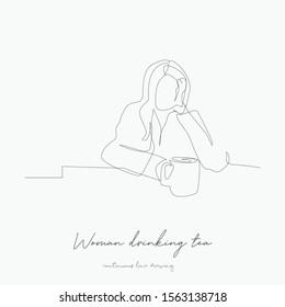continuous line drawing. woman drinking tea. simple vector illustration. woman drinking tea concept hand drawing sketch line.
