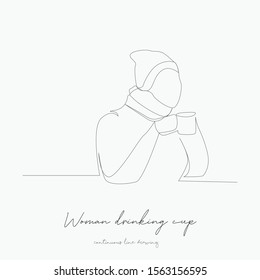 continuous line drawing. woman drinking cup of tea. simple vector illustration. woman drinking cup of tea concept hand drawing sketch line.
