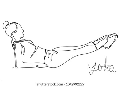 continuous line drawing of a woman exercising yoga illustration