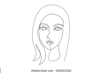Continuous line, drawing of woman face and hairstyle, fashion concept, woman beauty minimalist, vector illustration for t-shirt, slogan design print graphics style