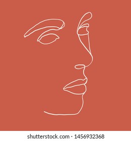 Continuous line, drawing of woman face with earring , fashion concept, woman beauty minimalist, vector illustration for t-shirt, slogan design print graphics style. One line fashion illustration