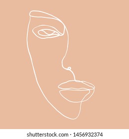 Continuous line, drawing of woman face with hand on face , fashion concept, woman beauty minimalist, vector illustration for t-shirt, slogan design print graphics style. One line fashion illustration