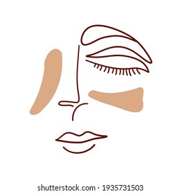 Continuous line, drawing of woman face, One line art face drawing. Boho vector illustration.