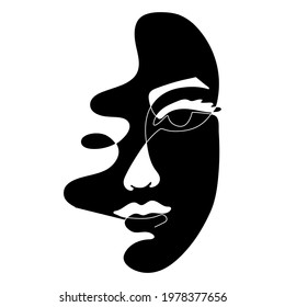 Continuous line drawing Woman face Typography for textiles, simplicity and abstraction.