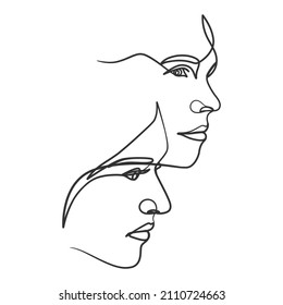 Continuous line drawing of woman face. Cute female linear portrait. One line woman portrait