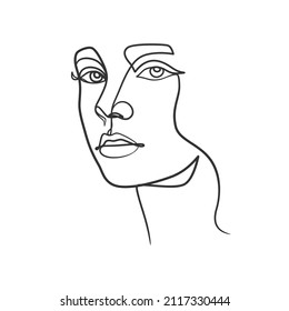 Continuous Line Drawing Woman Face Cute Stock Vector (Royalty Free ...