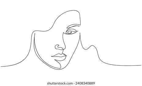 Continuous line drawing of woman face. Fashion concept, beauty. Vector illustration