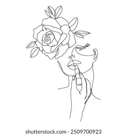 Continuous Line Drawing of Woman Face and Flowers, Fashion Minimalist Concept, Woman Beauty Drawing, Vector Illustration. Good for Prints, T-shirt, Banners, Slogan Design Modern Graphics Style