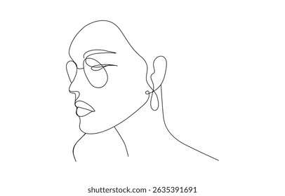 Continuous line drawing of woman face. One line Woman head vector line art 