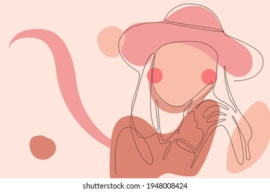 continuous line drawing of woman fashion with modern minimalist style design