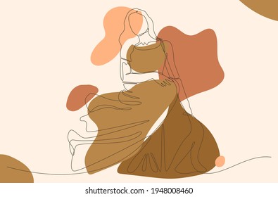 continuous line drawing of woman fashion with modern minimalist style design