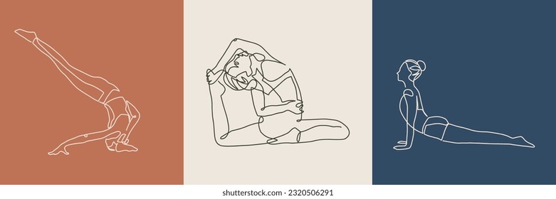 continuous line drawing of a woman fitness yoga concept vector health illustration