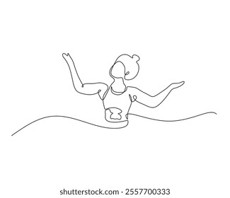 A continuous line drawing of a woman flexing her muscles, showcasing strength and fitness. The minimalist design highlights the beauty of the human form in a simple yet elegant manner.