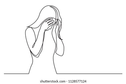 Continuous Line Drawing Of Woman Hiding Her Face In Despair