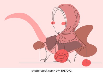 Continuous line drawing of a woman with hijab