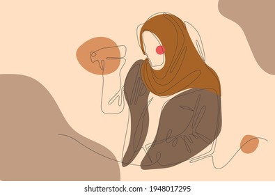 Continuous line drawing of a woman with hijab