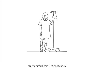 continuous line drawing of a woman in a hospital gown