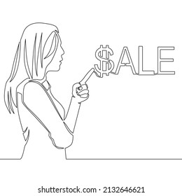 Continuous Line Drawing Woman Inscription Sale Stock Vector Royalty Continuous Line Drawing Woman Inscription Sale Stock Vector Royalty