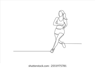 Dibujo de línea continua de una mujer trotando.