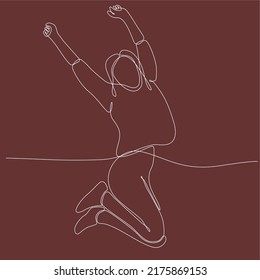 
Continuous line drawing Woman jumping for happiness. Vector illustration.