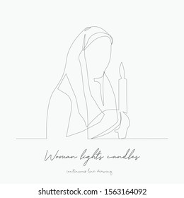 continuous line drawing. woman lights candles. simple vector illustration. woman lights candles concept hand drawing sketch line.