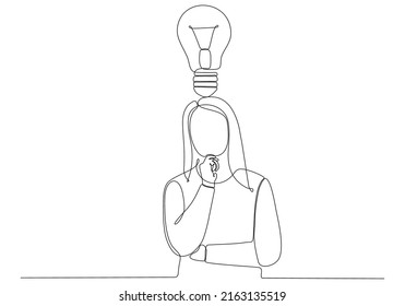 
continuous line drawing of a woman looking for ideas. Vector illustration