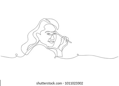 continuous line drawing of woman making up