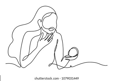 continuous line drawing of woman making up beauty 