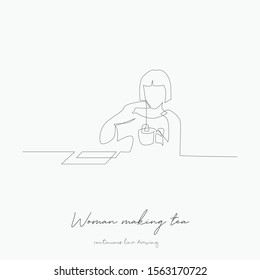 continuous line drawing. woman making tea. simple vector illustration. woman making tea concept hand drawing sketch line.