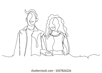 continuous line drawing of woman with man wedding couple concept greeting card vector illustration