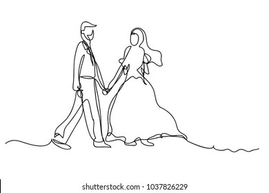 continuous line drawing of woman with man wedding couple concept greeting card vector illustration