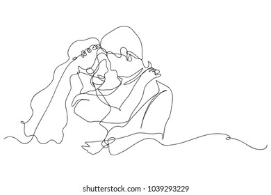 continuous line drawing of woman with man wedding couple concept greeting card vector illustration